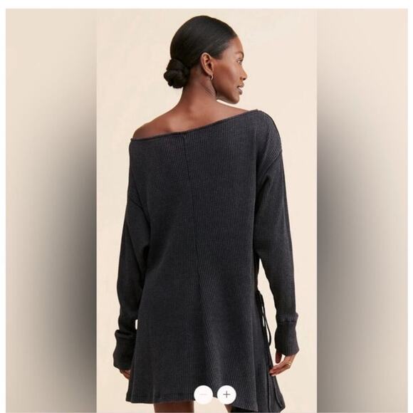 Free People Josie Thermal Dress Medium Black Waffle knit dress tunic - Picture 12 of 13